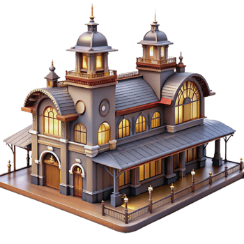 wonderful artistic Victorian Railway Station Bustling Crowd detailed png