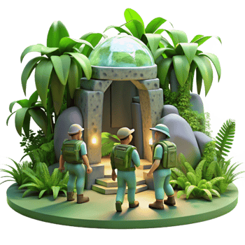 serene contemporary A Group of Explorers Discovering a Hidden exclusive png