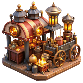 extraordinary vintage A Bustling Steampunk Marketplace Filled high quality png