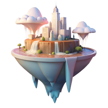 serene vintage A Floating Island City Waterfalls Cascad exclusive png