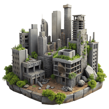 elegant rustic A Post Apocalyptic Cityscape Crumbling premium png