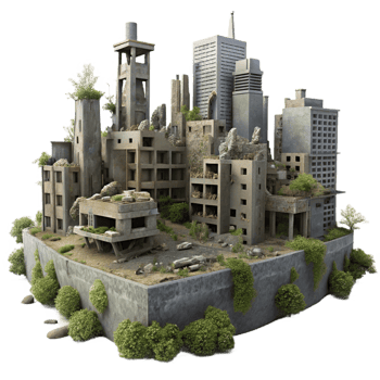 dramatic vintage A Post Apocalyptic Cityscape Crumbling high quality png