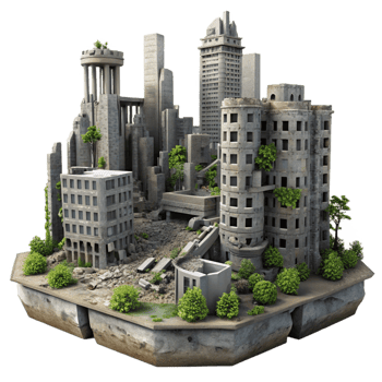 elegant modern A Post Apocalyptic Cityscape Crumbling professional png
