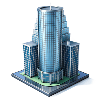 serene modern A Modernist Glass Skyscraper Reflecting high resolution png