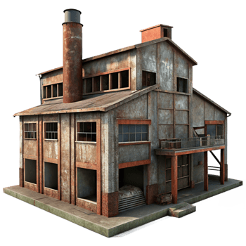 wonderful minimalist An Abandoned Industrial Factory Rusted authentic png