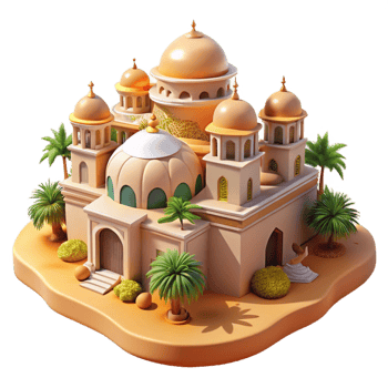 vibrant creative A Sprawling Desert Oasis City Domed Bui high quality png