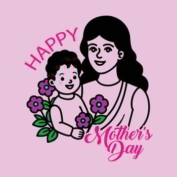 Minimalist Mothers Day Design Loving Mom Holding Baby with Floral Typography vector