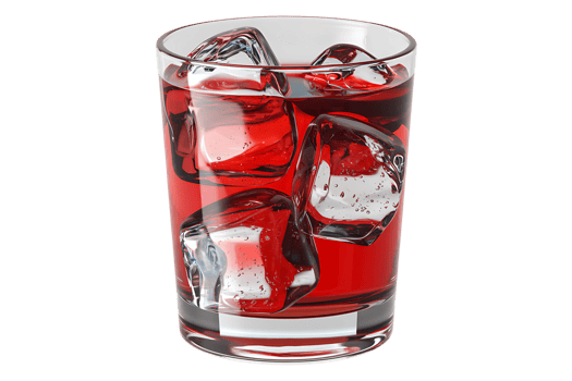 A glass of red liquid with ice cubes png