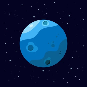 Blue planet or moon with star on blue background in flat design illustration vector