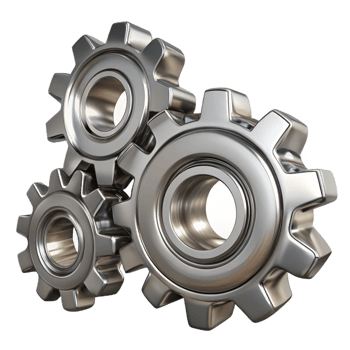 serene classic Polished Metal Gears Interlocking Cogs 4K png