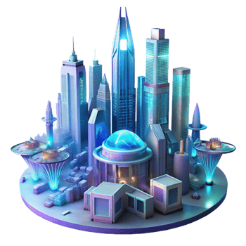 stunning artistic Futuristic Cityscape with Towering Biolum detailed png