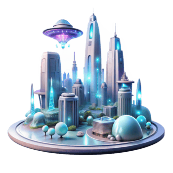 extraordinary modern Futuristic Cityscape with Towering Biolum 4K png