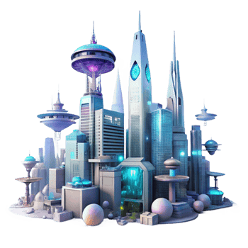 elegant traditional Futuristic Cityscape with Towering Biolum genuine png