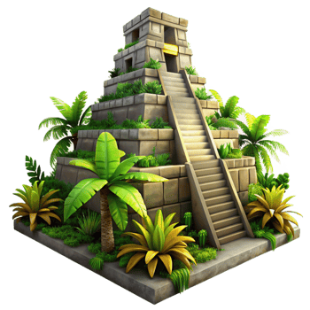 impressive vintage Ancient Mayan Pyramid Overgrown with Jung detailed png