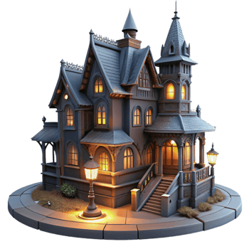 magnificent artistic Victorian Mansion with Ornate Gingerbread authentic png
