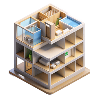 magnificent rustic Isometric Cutaway View of a Multi Story A 4K png