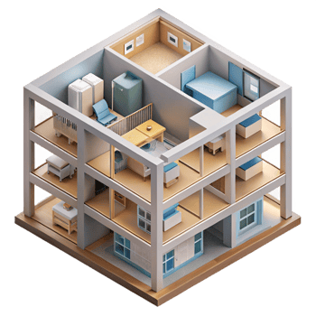 wonderful contemporary Isometric Cutaway View of a Multi Story A 4K png