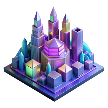 vibrant vintage Low Poly Model of a Futuristic City Vibr genuine png