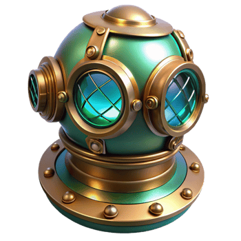 vibrant contemporary A Steampunk Diving Helmet with Intricate detailed png