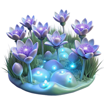 elegant artistic A Field of Blooming Bioluminescent Flowe genuine png