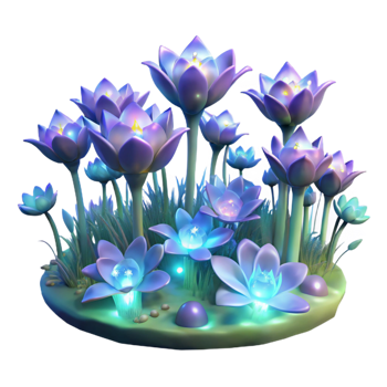beautiful contemporary A Field of Blooming Bioluminescent Flowe authentic png