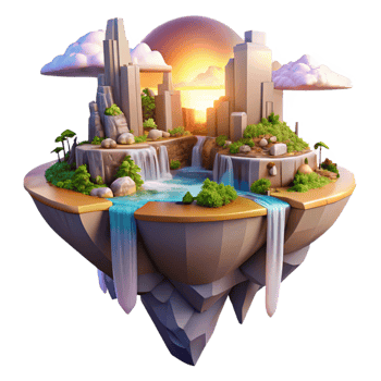 stunning traditional A Floating Island City with Cascading Wat premium png