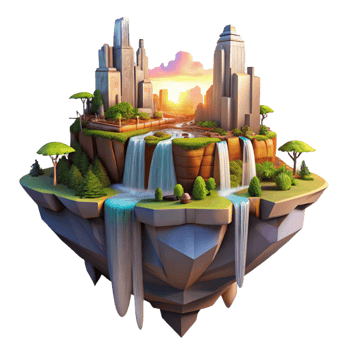 stunning vintage A Floating Island City with Cascading Wat genuine png