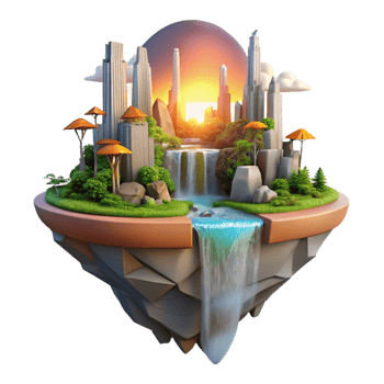 stunning rustic A Floating Island City with Cascading Wat 4K png