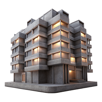elegant modern A Brutalist Concrete Apartment Complex Wit professional png