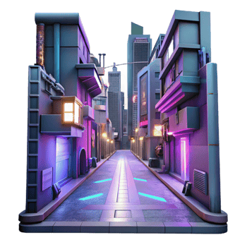 dramatic contemporary A Futuristic Cyberpunk Alleyway with Neo professional png