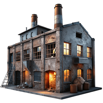 serene creative A Dilapidated Abandoned Factory with Brok high quality png