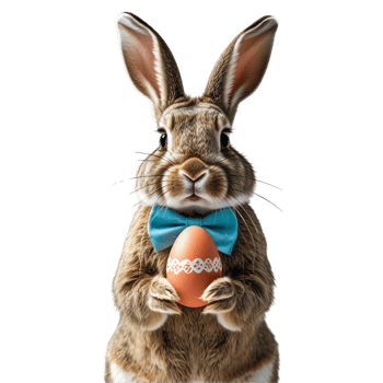 A brown rabbit with a bow tie holding an egg png