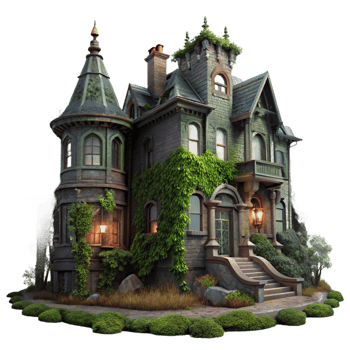 beautiful creative A Dilapidated Victorian Mansion Overgrow original png