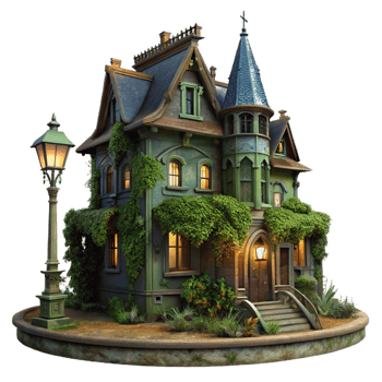 impressive classic A Dilapidated Victorian Mansion Overgrow detailed png