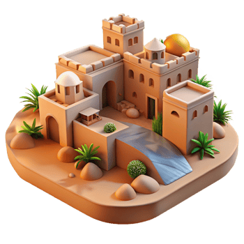 vibrant abstract A Desert Oasis Town Warm Hazy Sunlight genuine png