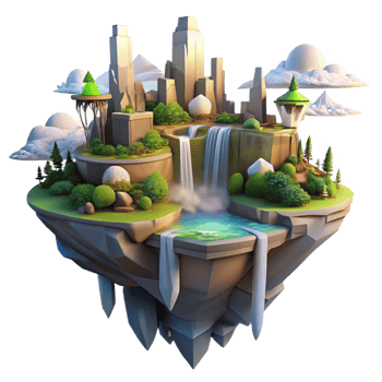stunning artistic A Floating Island City Waterfalls Cascadi 4K png