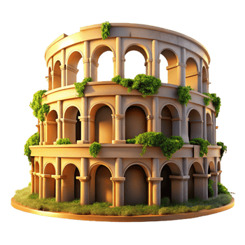 serene traditional A Roman Colosseum Crumbling Ruins Over premium png