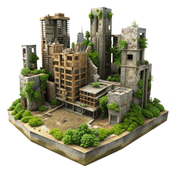 stunning creative A Post Apocalyptic City Ruined Building premium png