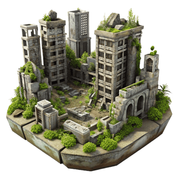 vibrant modern A Post Apocalyptic City Ruined Building professional png