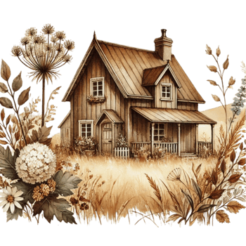 A house surrounded by flowers and plants png