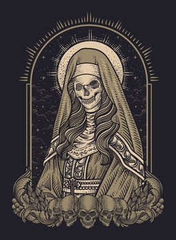 Illustration Sacred Death Nun skull with antique engraving style vector