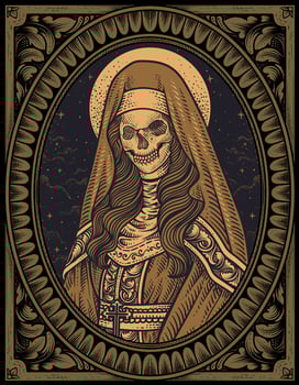 Illustration Sacred Death Nun skull with engraving ornament frame vector