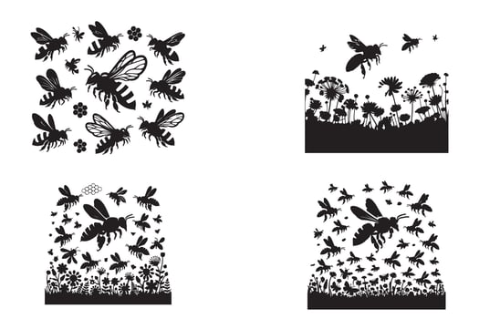 Intricate Bee Wings Drawing Monochrome Insect Study vector