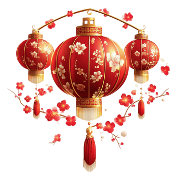 Festive Red Chinese Lanterns with Floral Elements png