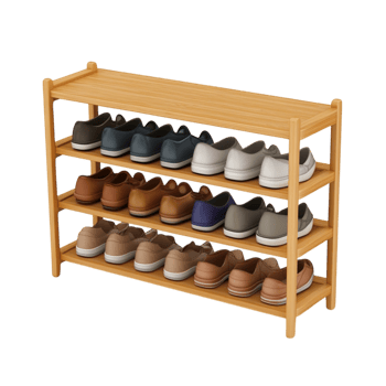 Metal and Wood Shoe Storage Rack with Three Shelves png