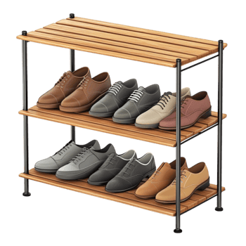 Minimalist Metal and Wooden Shoe Rack with Multiple Shelves for Storage png