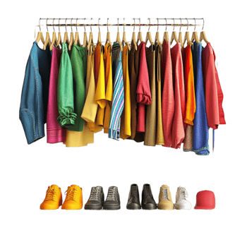 Assorted Colorful Clothes on Hangers with Footwear Collection png