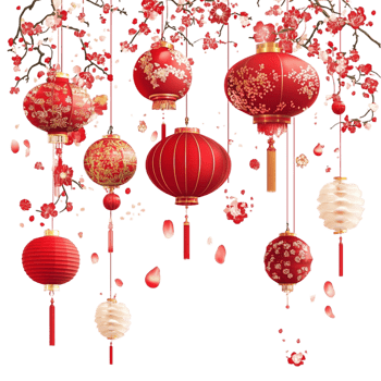 Beautiful Chinese New Year Lanterns with Cherry Blossoms png