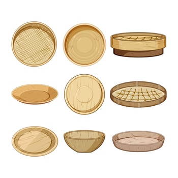 bamboo plate set cartoon illustration vector
