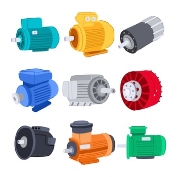 electric motor set cartoon illustration vector